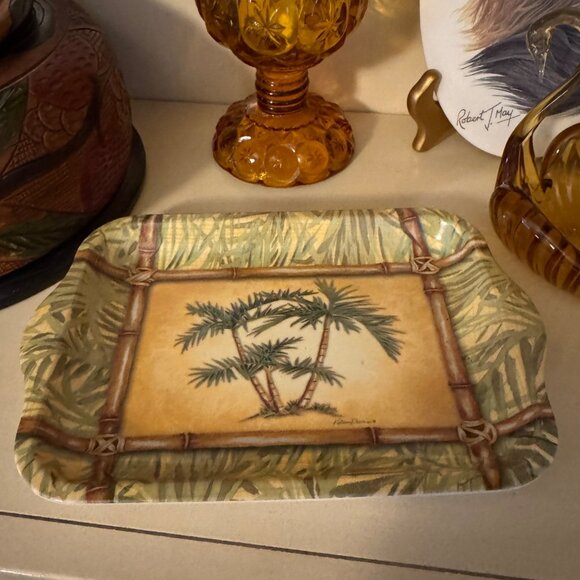 Vintage Tropical Palm Tree Green Beige Decorative Melamine Trinket Tray Set of 3 - Picture 15 of 16